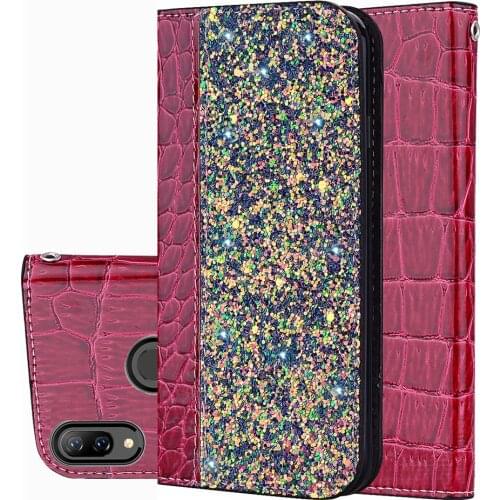 Glitter Bling Phone Cases For Huawei P Smart Plus 6.3 Leather Wallet Magnetic Flip Crocodile Skin Case For Huawei PSmart Cover