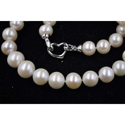 Big 11-12mm round white genuine natural pearl necklace Free P&P