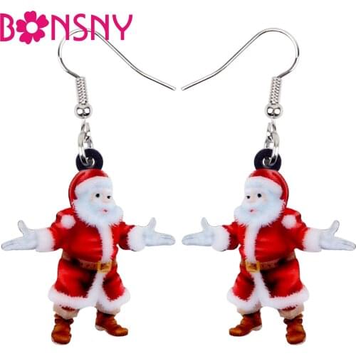 Bonsny Statement Acrylic Christmas Happy Santa Claus Earrings Drop Dangle Decoration Jewelry For Women Girls Teen Gift Accessory
