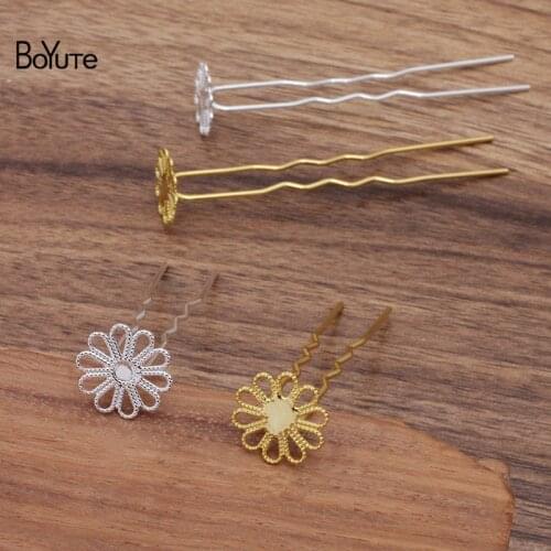 BoYuTe (20 Pieces/Lot) 16MM Metal Brass Filigree Flower Welding 75*10*1.2MM Hair Fork Bride Hair Jewelry Diy Accessories