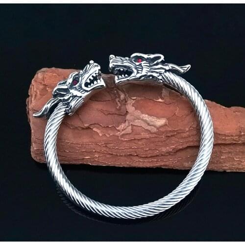 Exquisite stainless steel Nordic mythology Viking retro double head dragon bracelet mens tide adjustment bracelet jewelry