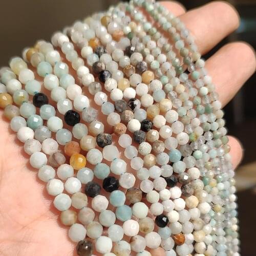 Natural Colorful Amazonite Bead 2/3/4mm Faceted Stone Round Loose DIY Beads for Jewelry Making Handmade Bracelet 15inch