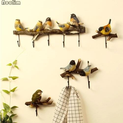 NOOLIM Bird Clothes Hook Door Entrance Key Storage Holder Creative Pastoral Wall Coat Hat Rack Wall Hanging Hook Wall Decoration
