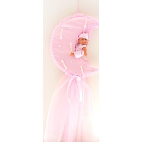 Girl Boy, Pink Moon Shaped, Baby Girl Room Door Ornament