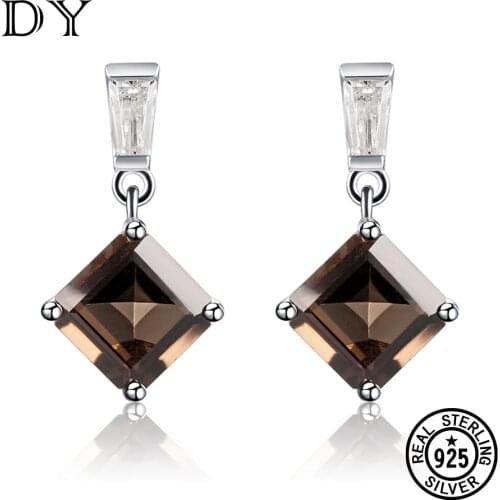 DY 100% 925 Sterling Silver Drop Earrings for women Tea-Colored Nature Stone Square Earrings party wendding gift Fine Jewelry
