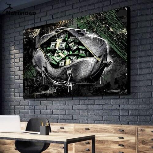 Money Backpack Canvas Painting Room Decor Black Abstract Poster Wall Art Wall Stickers Living Room Bedroom Home Decoration