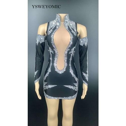 Short Dress Celebrate Birtherday Party Rhinestone Women Dancer Singer Bar Dress Show Outfit Set Bar Dance Stage Dress