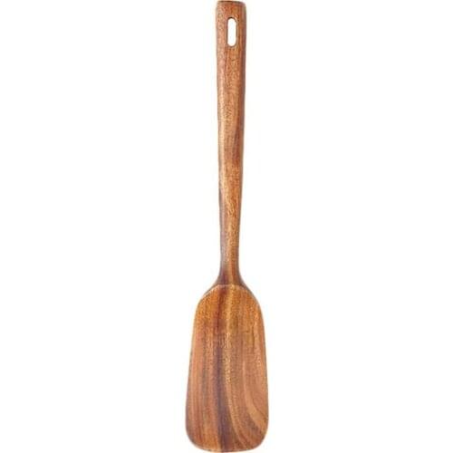 Wooden Spatula for Cooking, Natural Teak Long Handle Wood Turner, Handmade for Non-Stick Cookware
