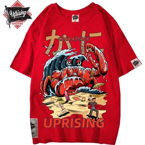 UPRISING TEE Crab Attack Short Sleeve T-shirt Personality Street Original Brand Hip Hop Punk men anime T shirt Print plus size