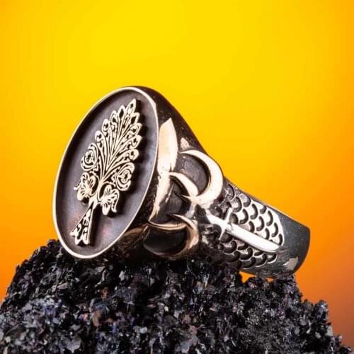 Men Silver Tree of Life Model Ring Three Crescent Motif Ring Handmade Silver Jewelery Vintage Men Acessories 925k Silver