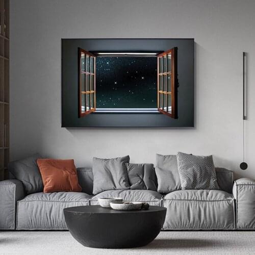 Nordic windows view night stars Canvas Painting posters and print Landscape home decor Art Wall Pictures for Living Room Bedroom