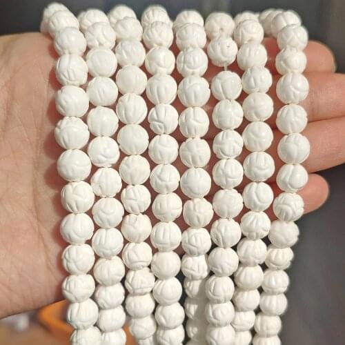 Natural White Lotus Carving Tridacna Shell Stone Buddha Prayer 6/8/10/12mm Beads For Jewelry Making DIY Bracelet