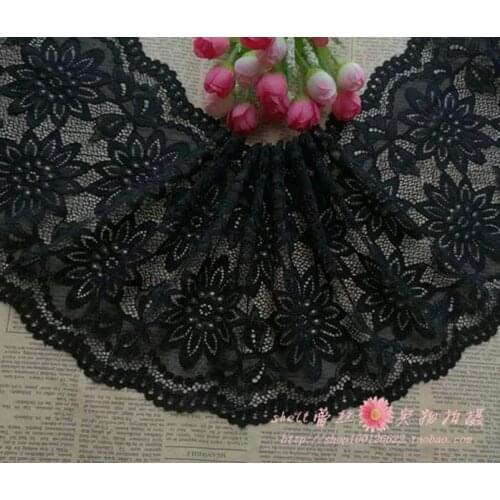 New Arrival High End 18cm Black 3D Flowers Elastic Lace Fabric,Hot Swiss Trimming for DIY Decor/Dress/Wedding/Hair Accessory