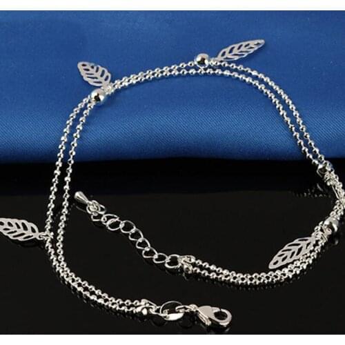 New 925 Double Silver Anklet Is Fashionable and Lovely Leaf Anklet, Which Is Specially Designed for Womens Jewelry Gifts J015