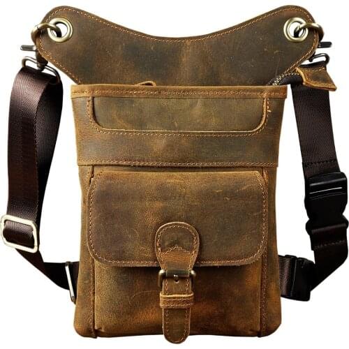 Original Leather Design Men Casual Messenger Satchel Mochila Bag Fashion Fanny Waist Belt Pack Drop Leg Bag Tablet Pouch 211-12d