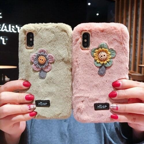 Sunflower plush Case for iPhone X XR Xs Max 8 7 6 6s Plus Winter Fresh Soft sleeve phone Case pink youth