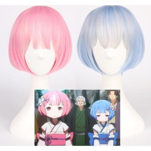 Re: Life In A Different World Of Zero Graduate Ram Rem Wig Cosplay For Women Pink Blue Anime Straight Short Wig