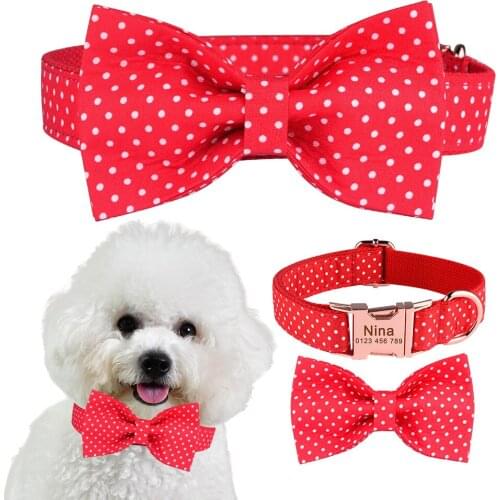 Adjustable Nylon Wave Point Print Dog Collar Unisex Custom Free Engraved Name Dog Collar Small Large Standard Pet Dog Collar Tag