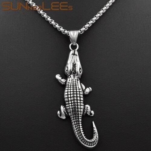 SUNNERLEES Stainless Steel Pendant Necklace Link Chain Punk Crocodile For Mens Womens SP29