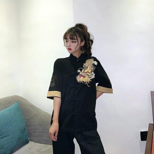 Traditional Chinese Style Clothing Women 2021 Tang Suit Chinese Dragon Shirt Embroidery Cheongsam Top Kung Fu Clothes KK3685