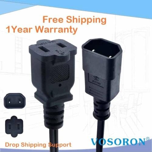 IEC 320 C18 to US female American Standard universal socket C13 AC PLUG CONVERTER IEC320 C14 2PIN to Nema 1-15R AC power cable