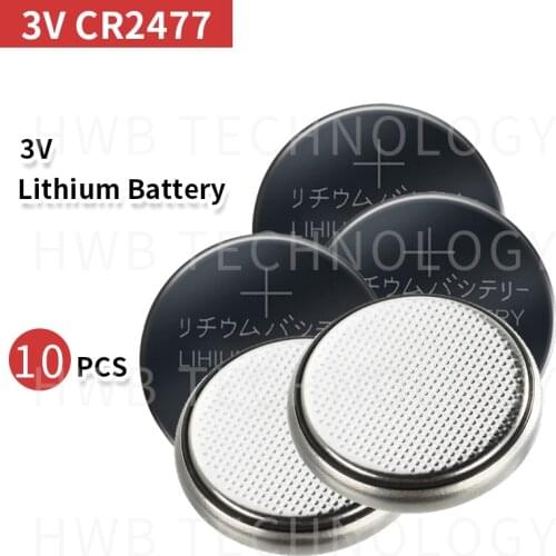 High quality new 10pcs CR2477 3V 1000mAh Lithium Button Coin Battery for watches, calculator,flashlights etc