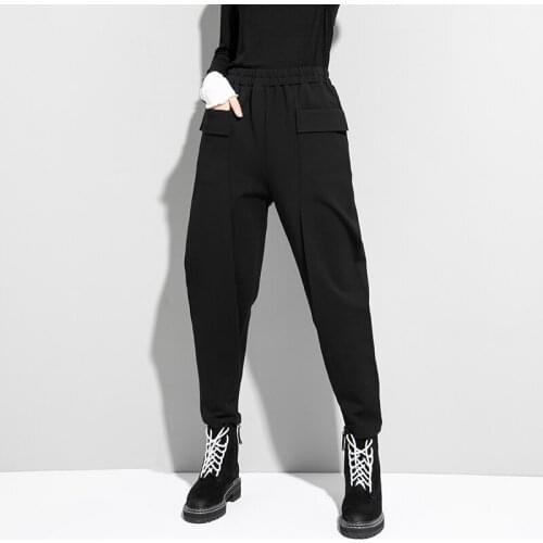 2021 European New Style Women Formal High Waist Pants Loose Elastic Waist Pleated Harem Wide Leg Pants Women Trousers Clothes