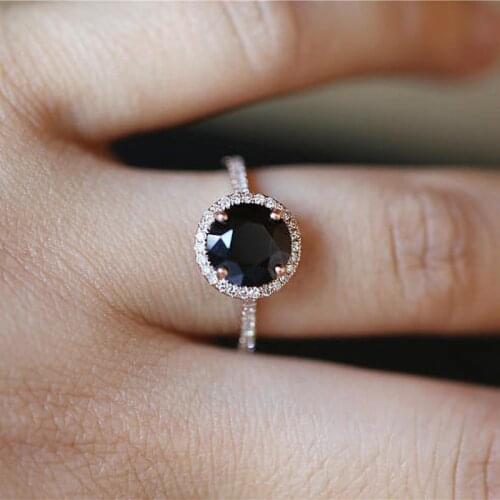 2021 Hot Luxury Round Black Zircon Rings For Women Fashion Rose Gold Stainless Steel Female Jewelry Engagement Party Gifts