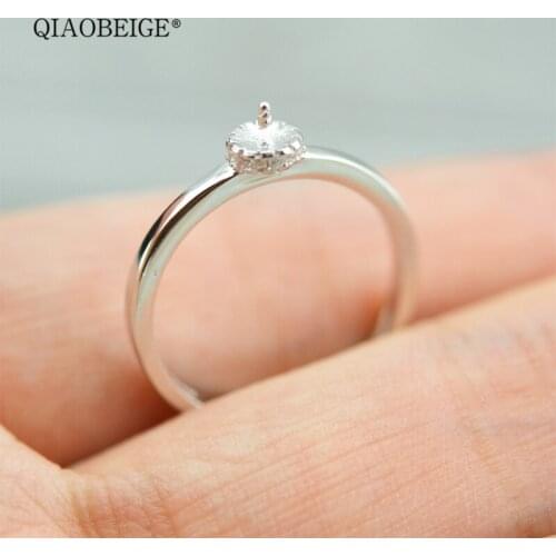 QIAOBEIGE Simple design diy Pearl Ring Accessory 2018 Fashion Jewelry Inlaid Pearl Wedding Rings 925 Sterling Silver For Women