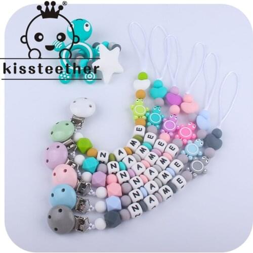 Kissteether 1set Cartoon Mini Tortoise Custom Personalise Baby Name Pacifier Clips Chain Teething BPA Free Silicone Abacus