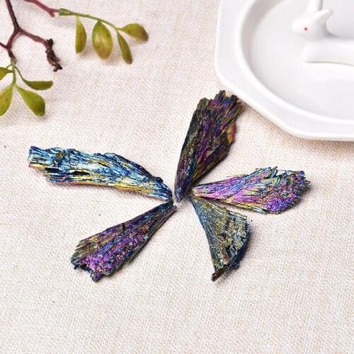 1PC Natural Quartz Crystal Jet stone Rainbow Titanium Mineral Specimen Healing Electroplate Color Feather Shape Christmas Gift
