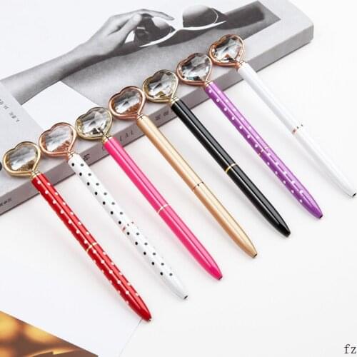 100 Pcs Heart Ballpoint Pen Big Gem Metal Ball Pen with Large Diamond Magical Pens Fashion School Office Supplies