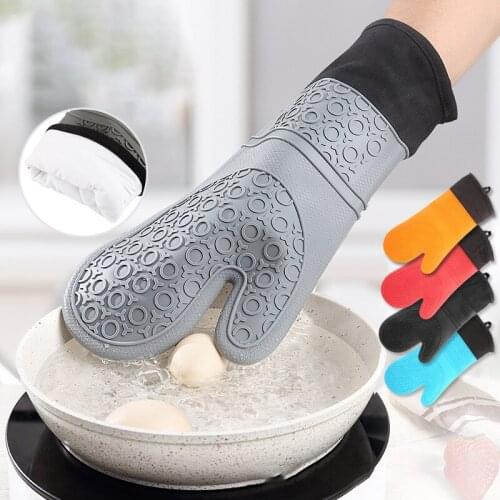 2Pcs Silicone Microwave Gloves Heat Resistant Oven Mitts With Thicken Liner Kitchen Potholders Pad Grill Baking Insulation Glove