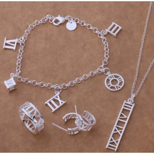 AS115 Hot sterling Jewelry Sets Bracelet 125 + Necklace 255 + Earring 230 + Ring 260 /aetaiwaa algajcna silver color