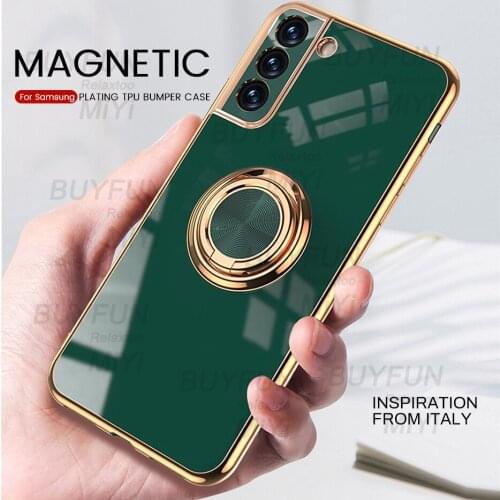Car Magnetic Stand Ring Case For Samsung Galaxy S 21 20 S21 S20 FE Note 10 20 Plus Ultra 5G Plating Soft Bumper Shockproof Coque