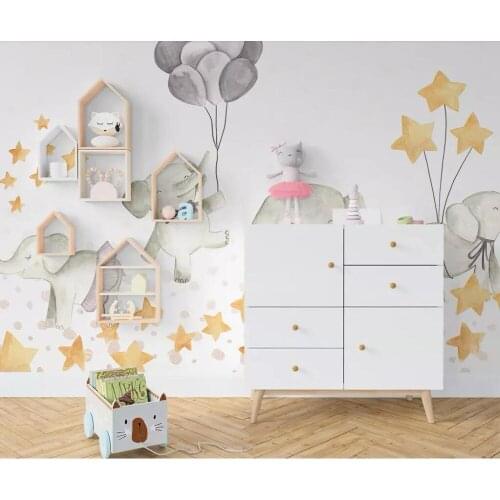 Bacal Custom large photo cartoon 3D wallpaper mural cute elephant stars childrens room 3d murals wall paper huda