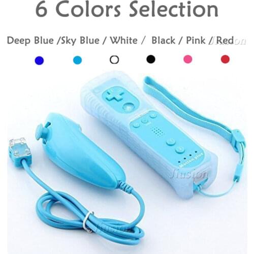 2 in 1 Wireless Remote Controller Built-in Motion Plus +Nunchuck +Silicone Case Gamepad Joystick Video Game Set for Nintendo Wii