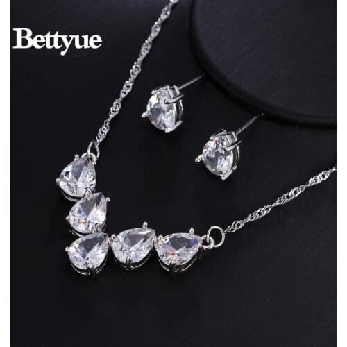 Bettyue Brand Charm Fashion Simple AAA Zircon White Gold Color Water Drop Shape Jewelry Sets For Woman Florid Wedding Party Gift