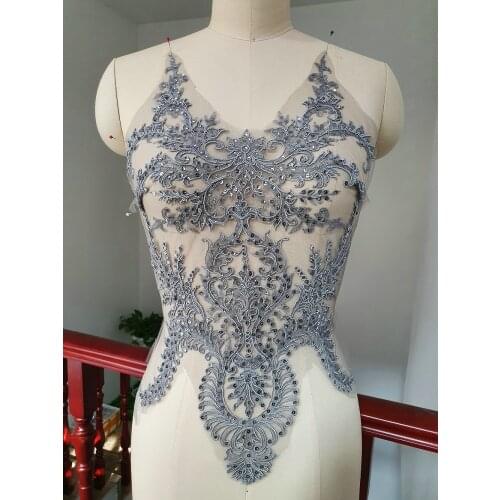 Bling Up 31x51cm French Fabric Sequined Bridal Sewing Beaded Wedding Dress Rhinestones Patch Appliques For Bodice Prom Gowns Diy