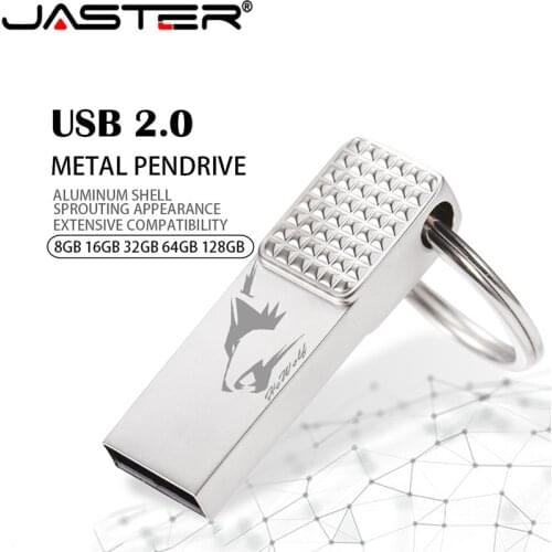 JASTER Keychain Metal Silver USB Flash Drive 4GB 8GB 16GB 32GB 64GB Real Capacity Flash Disk 2.0 Custom LOGO Wholesale