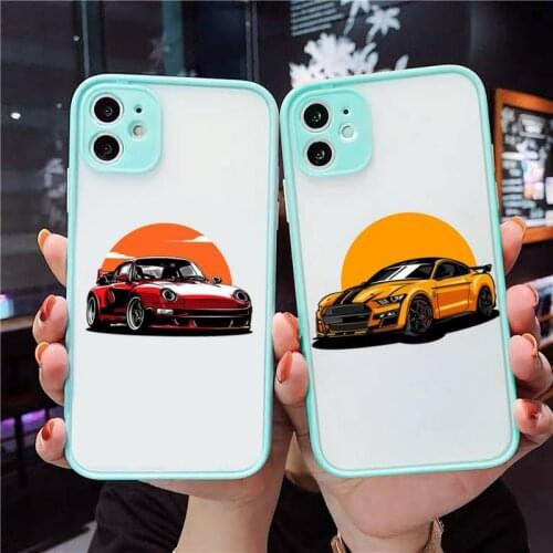 Japanese drift sport Street racing Phone Case For iPhone 12 11 Mini Pro XR XS Max 7 8 Plus X Matte transparent blue Cover
