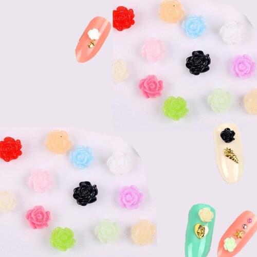 Approx.100pcs Nail Flower Charm Crystal Rhinestone 6mm Resin Rose-Design Charm Stud Diy Nail Tips Art Decoration 3D Charm Stones