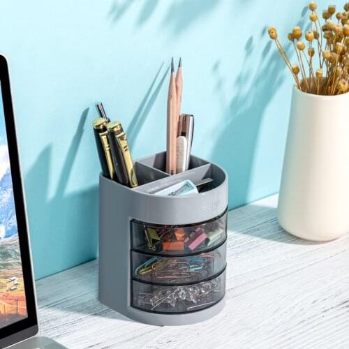 Deli 9147 three layer multifunctional pen holder Large Capacity Desk Pen Holder Pencil Desktop Stand Case School Office