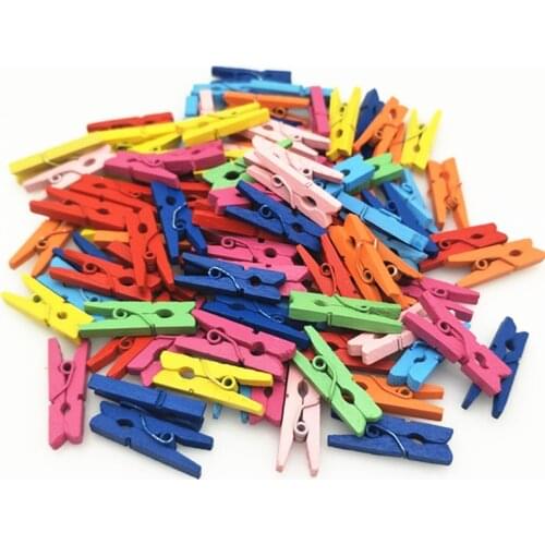 25mm Excellent Quality Mini Color Wooden Clips Decorations Paper Photo Spring Clips For Message Cards Office Supply 5BB5478