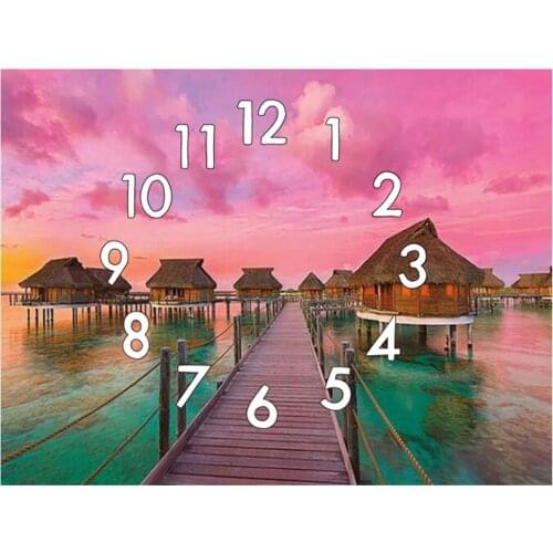 Dpsprue 5D Diamond Painting Kit With Clock Cross stitch Full Square Round Diamond Embroidery Mosaic Bridge Gift