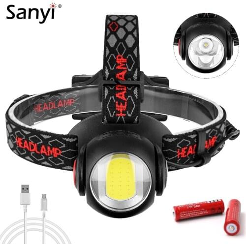 Dual Switch COB LED Headlamp Headlight 360 Rotatable Head Torch T6 7 Modes White Red Head Flashlight Waterproof 18650 Head Lamp