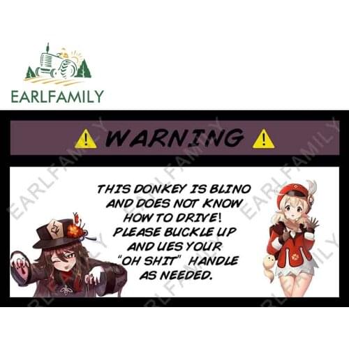 EARLFAMILY 13cm x 7.4cm for Genshin Impact Hu tao Klee Car Stickers Anime Waterproof Decals Warning Decor Waterproof Sunscreen