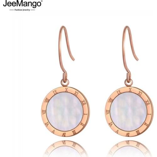 JeeMango New Stainless Steel Black Acrylic Roman Numeral Earrings Trendy Office Style Shell Dangle Earrings For Women JE19256