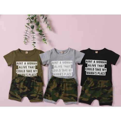 FOCUSNORM 0-4Y Summer Infant Kids Boys Clothes Sets Letter Printed Shorts Sleeve T Shirts Camouflage Shorts 3 Colors