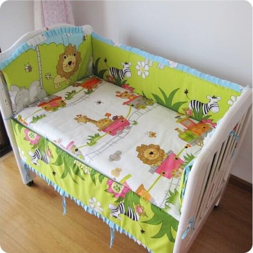 6PCS Forest Baby Cot Crib Bedding set,Cot Bedding Set for girl Nursery bedding,cot room dector (4bumper+sheet+pillow cover)